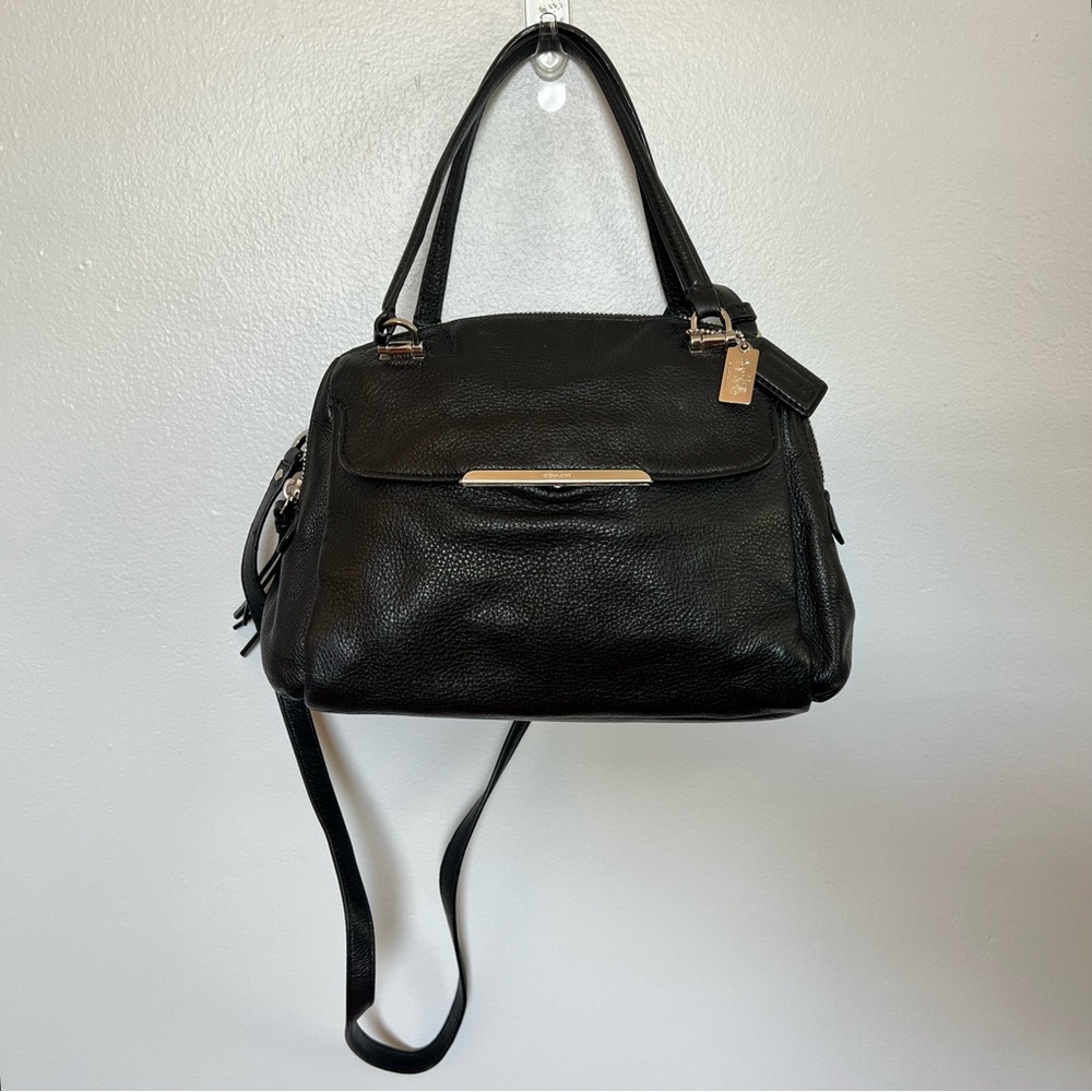 Coach Black Leather Madison Georgie Satchel with Silver Hardware